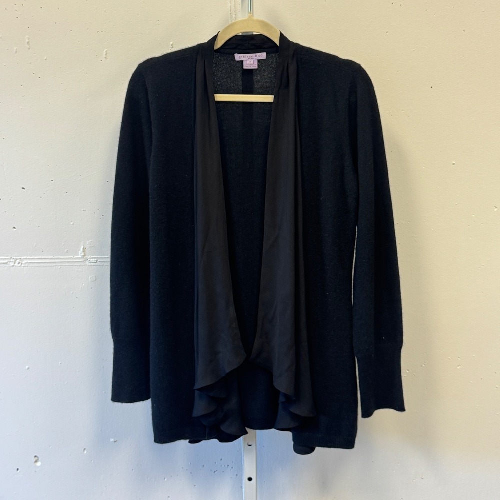 Grainne & Co New York Black 100% Cashmere Draped Open Front Cardigan Sweater S/M